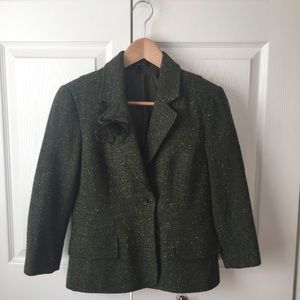 Daisy Fuentes Wool Blend Green Tweed Blazer Jacket